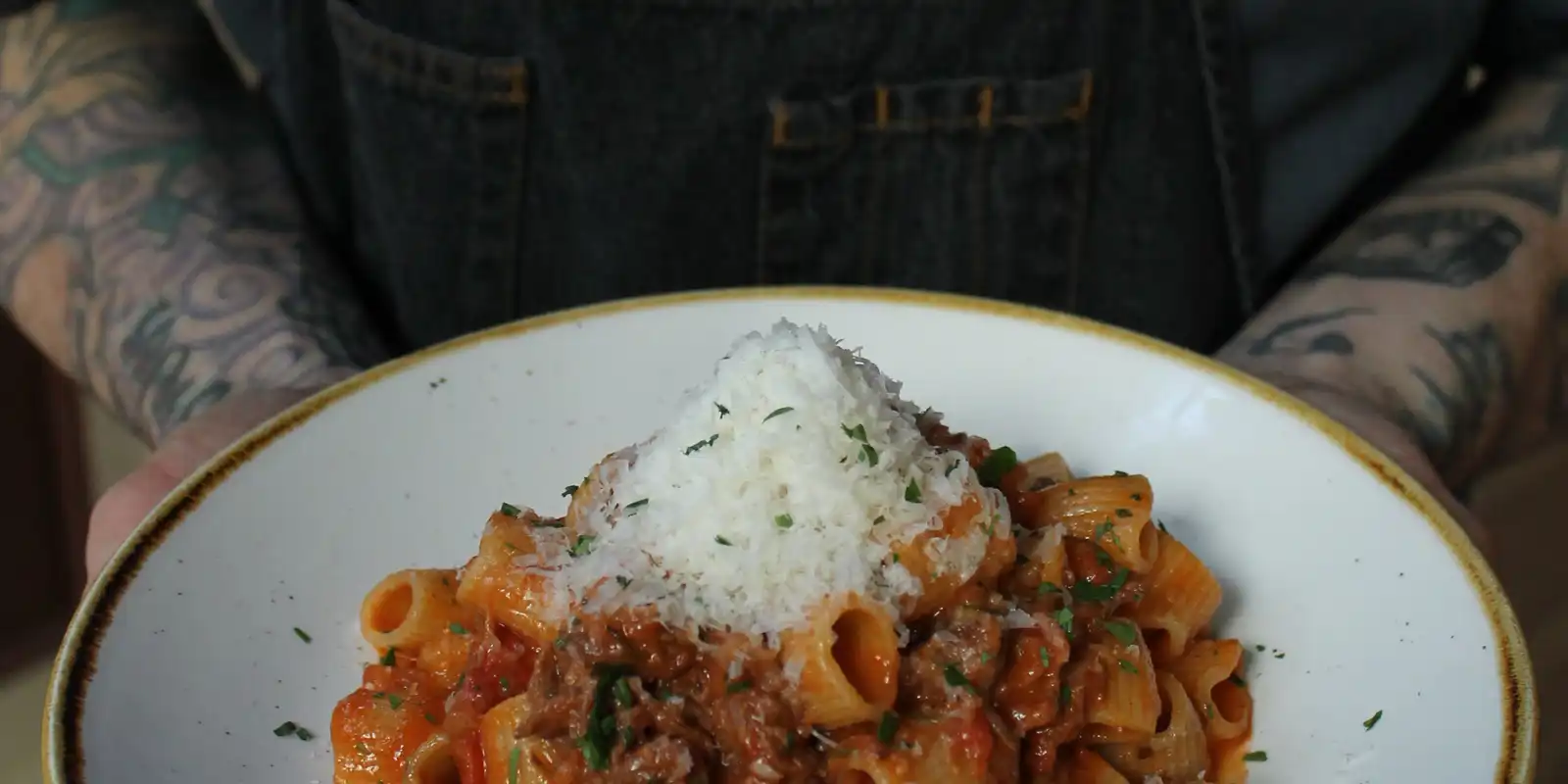handmade rigatoni bolognese available for dinner nightly